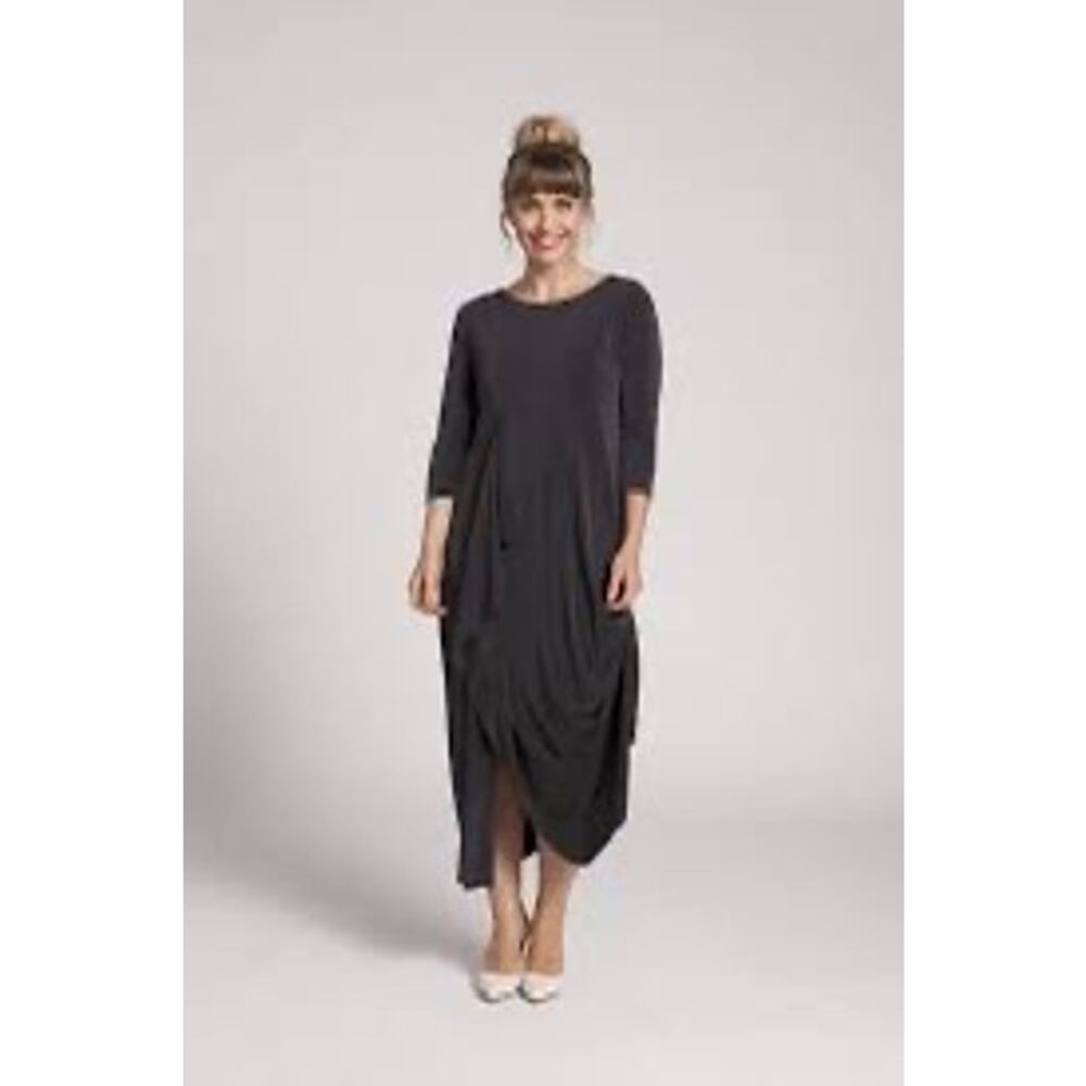 Sympli Drama Dress 3/4 Sleeves in Black V‎ Back Jersey Midi Dress Size 16